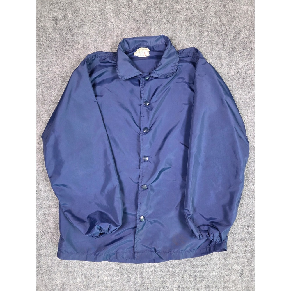 Vintage 70s Wilson Coaches Jacket Mens Large Blue Snap Front Windbreaker USA